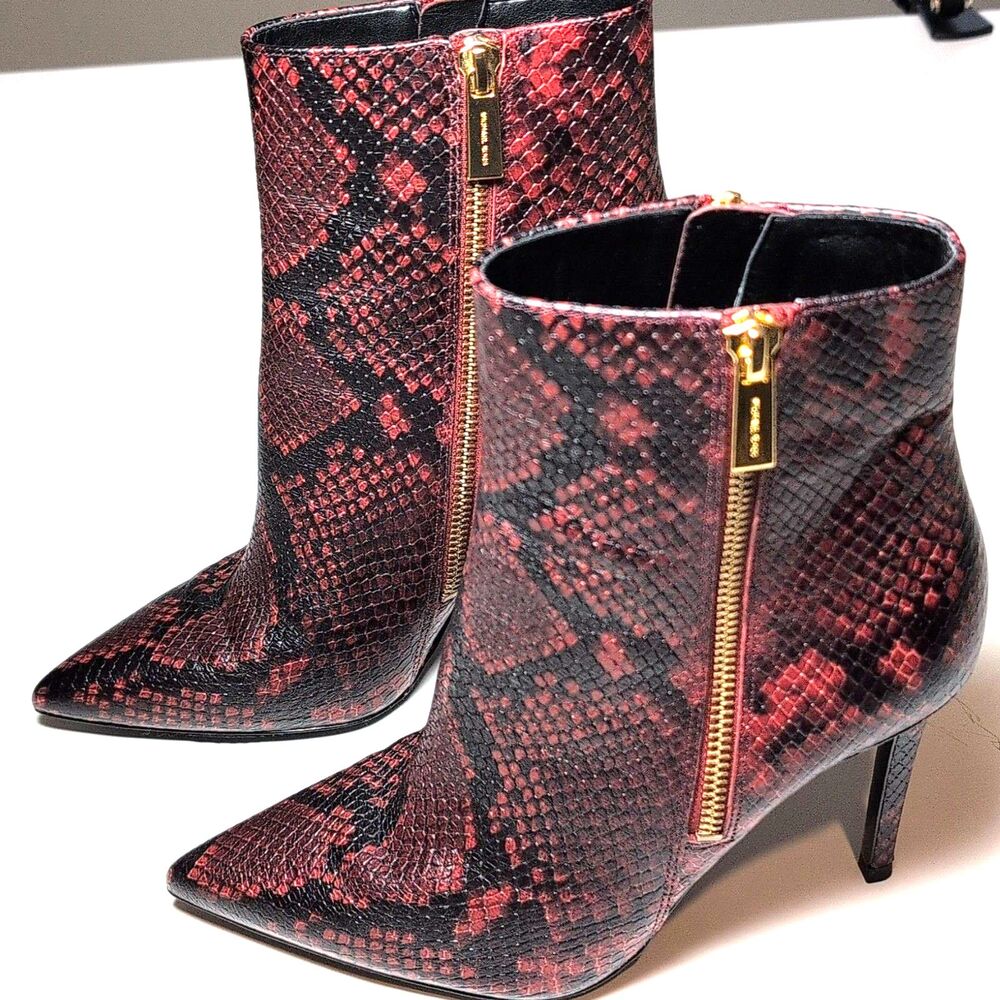 Women's MICHAEL Michael Kors Red Black Snake Print Leather Ankle Bootie 6